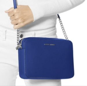 MICHAEL KORS JET SET TRAVEL LARGE EW CROSSBODY Leather Sapphire Silver